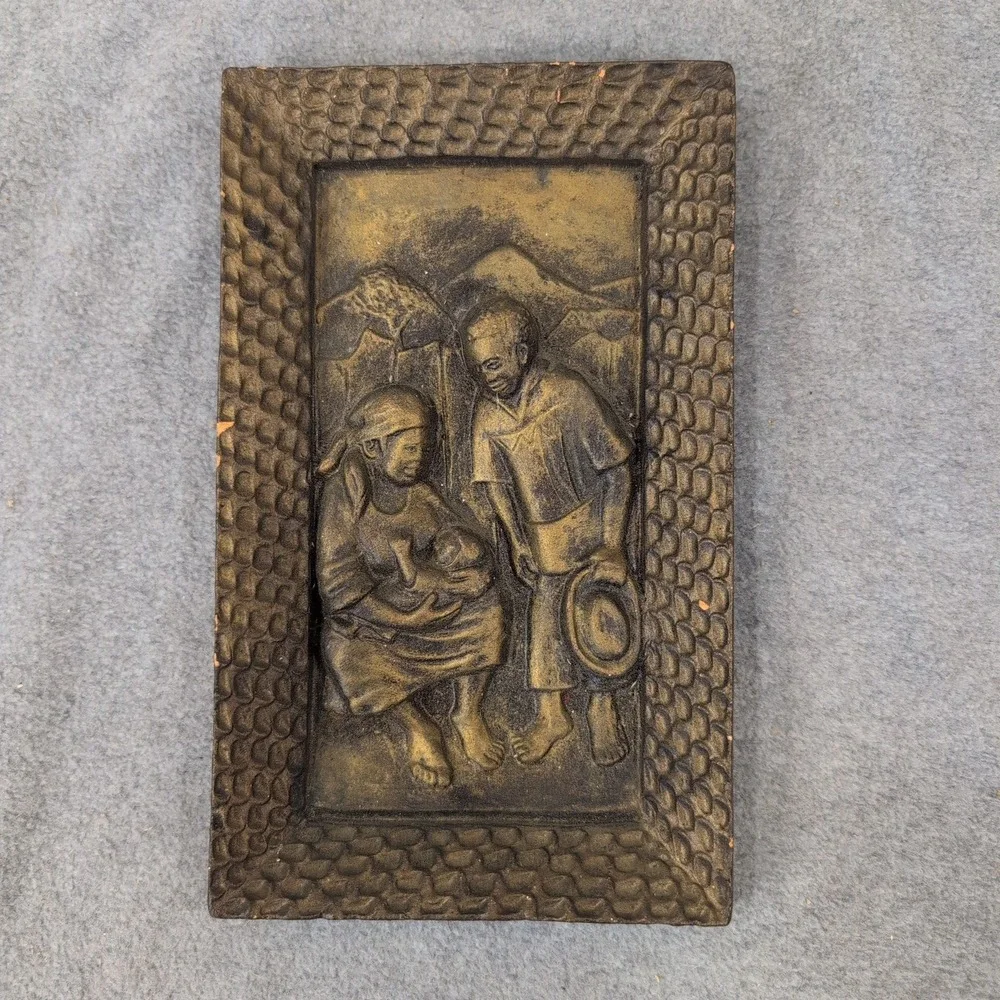 Vintage African Family Bas‎ Relief Wall Plaque Bronze Finish Cast Resin Art